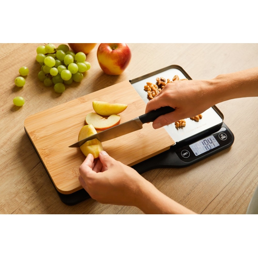 Sencor - Balance de cuisine électronique avec planche à découper en bambou 2xAAA noire