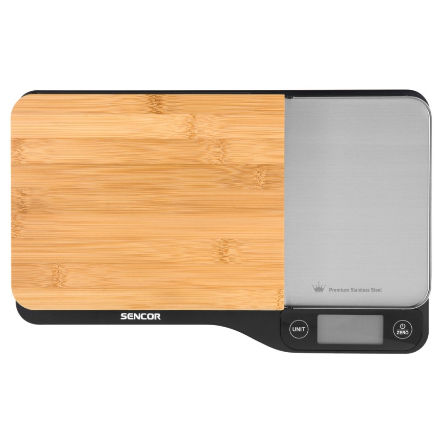 Sencor - Balance de cuisine électronique avec planche à découper en bambou 2xAAA noire