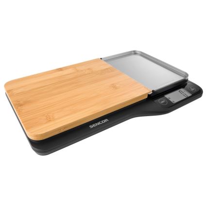 Sencor - Balance de cuisine électronique avec planche à découper en bambou 2xAAA noire