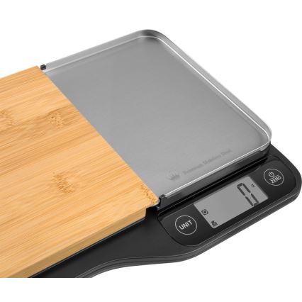 Sencor - Balance de cuisine électronique avec planche à découper en bambou 2xAAA noire