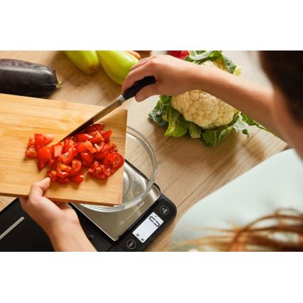 Sencor - Balance de cuisine électronique avec planche à découper en bambou 2xAAA noire