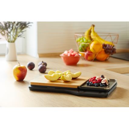 Sencor - Balance de cuisine électronique avec planche à découper en bambou 2xAAA noire