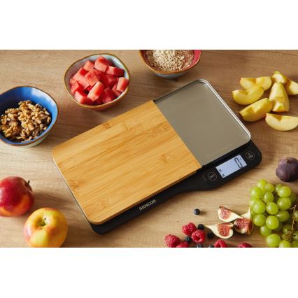 Sencor - Balance de cuisine électronique avec planche à découper en bambou 2xAAA noire