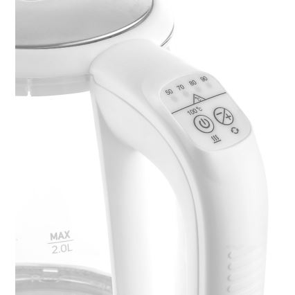 Sencor - Bouilloire à thermorégulation avec rétro-éclairage LED 2 l 2200W/230V blanche