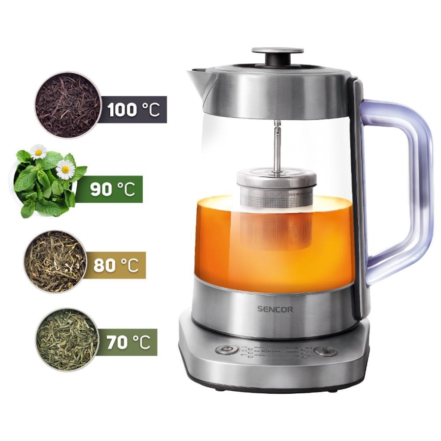 Sencor - Bouilloire électrique à ébullition rapide avec réglage de la température 1,5 l 1500W/230V en acier inoxydable