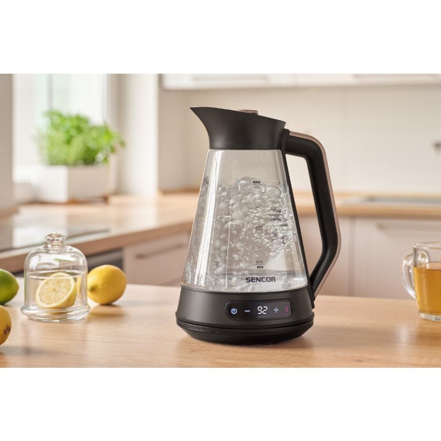 Sencor - Bouilloire électrique à réglage de température 1,5 l 2150 W/230 V noire/or rose