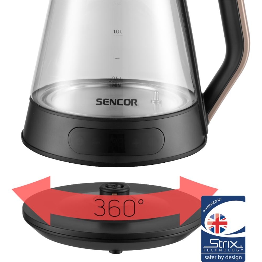 Sencor - Bouilloire électrique à réglage de température 1,5 l 2150 W/230 V noire/or rose