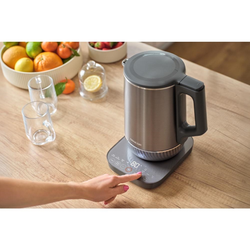 Sencor - Bouilloire électrique à régulation de la température, 1,7 l, 1800 W/230 V, acier inoxydable