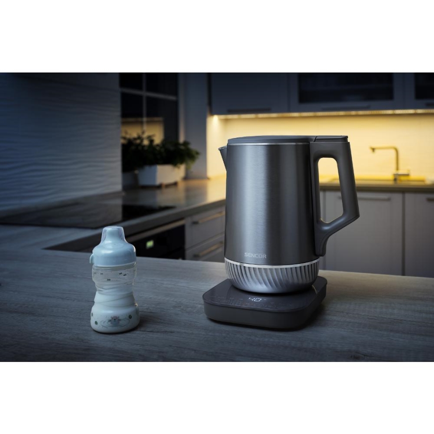 Sencor - Bouilloire électrique à régulation de la température, 1,7 l, 1800 W/230 V, acier inoxydable