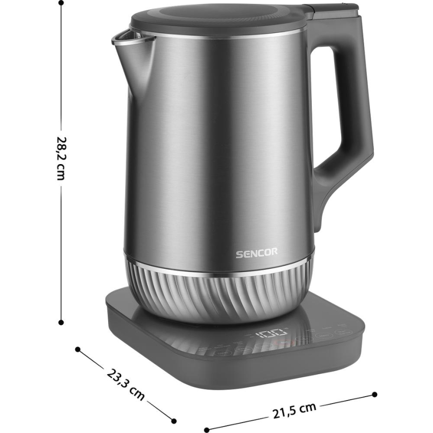 Sencor - Bouilloire électrique à régulation de la température, 1,7 l, 1800 W/230 V, acier inoxydable