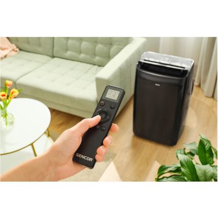 Sencor - Climatiseur mobile intelligent 4 en 1 avec accessoires complets 900W/230V 9000 BTU Wi-Fi noir + télécommande
