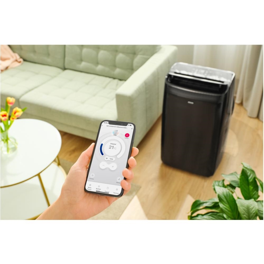 Sencor - Climatiseur mobile intelligent 4 en 1 avec accessoires complets 900W/230V 9000 BTU Wi-Fi noir + télécommande