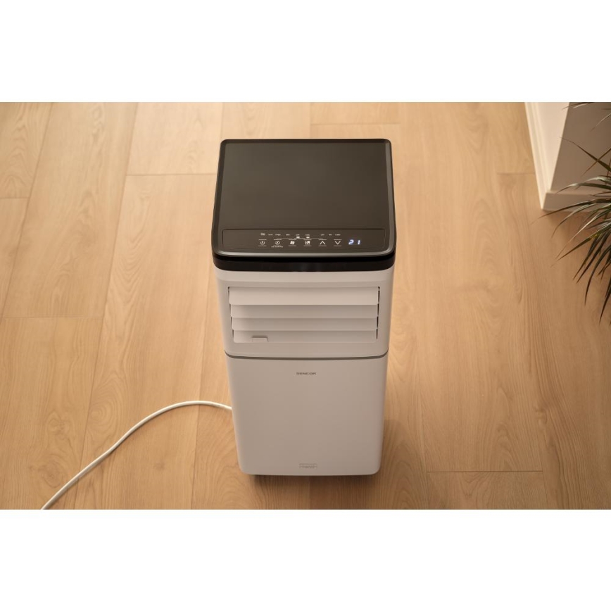 Sencor - Climatiseur mobile connecté 3 en 1, livré avec l'ensemble des accessoires, 760 W/230 V, 7000 BTU, Wi-Fi, blanc + télécommande