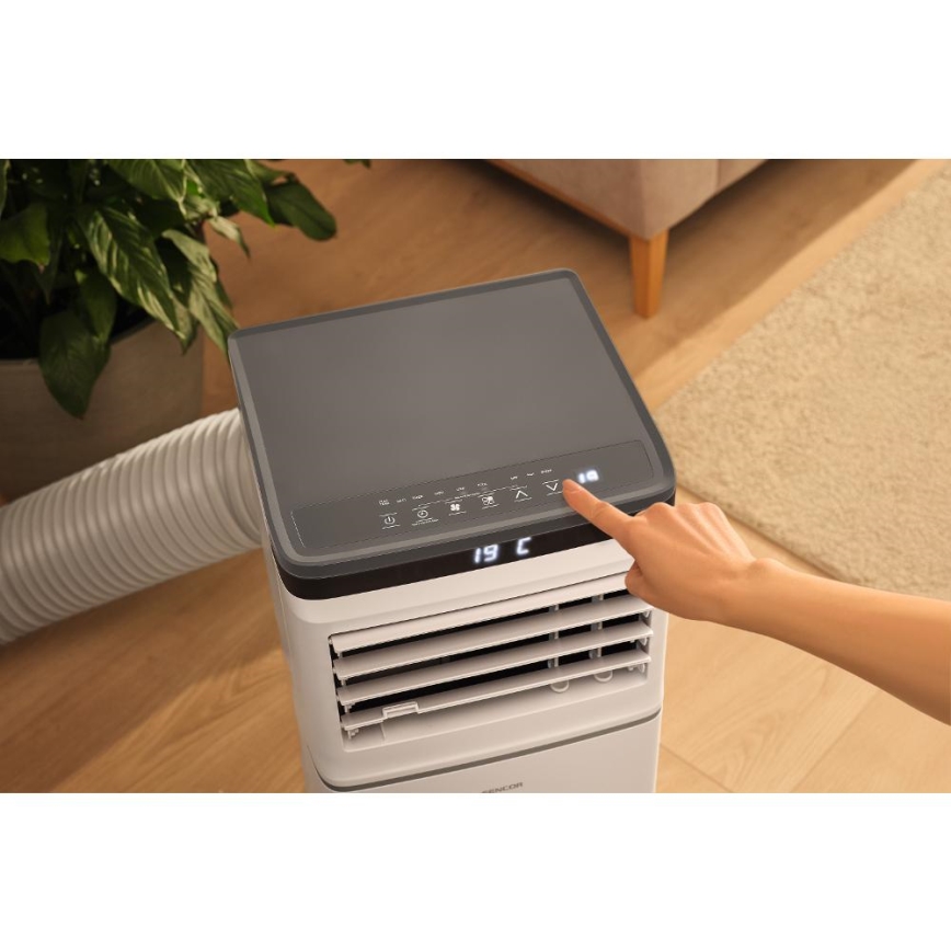 Sencor - Climatiseur mobile connecté 3 en 1 livré avec l'ensemble complet d'accessoires 815W/230V 8000 BTU Wi-Fi blanc + télécommande