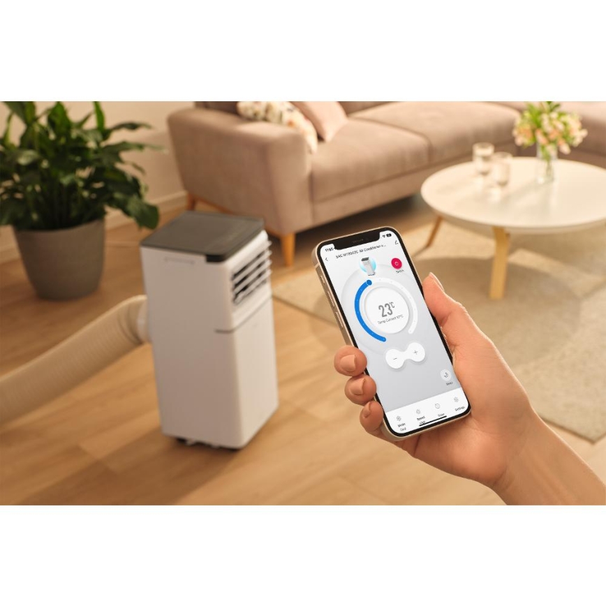 Sencor - Climatiseur mobile connecté 3 en 1 livré avec l'ensemble complet d'accessoires 815W/230V 8000 BTU Wi-Fi blanc + télécommande