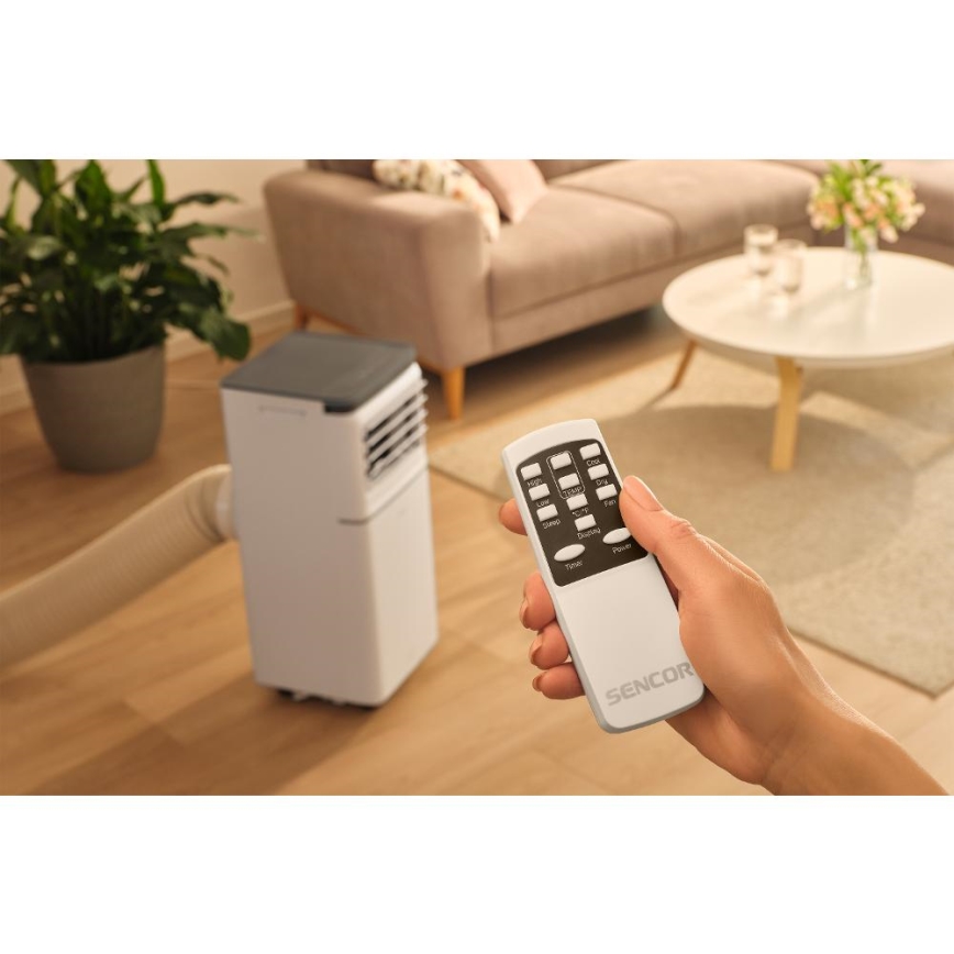 Sencor - Climatiseur mobile connecté 3 en 1 livré avec l'ensemble complet d'accessoires 815W/230V 8000 BTU Wi-Fi blanc + télécommande