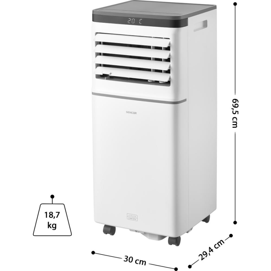 Sencor - Climatiseur mobile connecté 3 en 1 livré avec l'ensemble complet d'accessoires 815W/230V 8000 BTU Wi-Fi blanc + télécommande