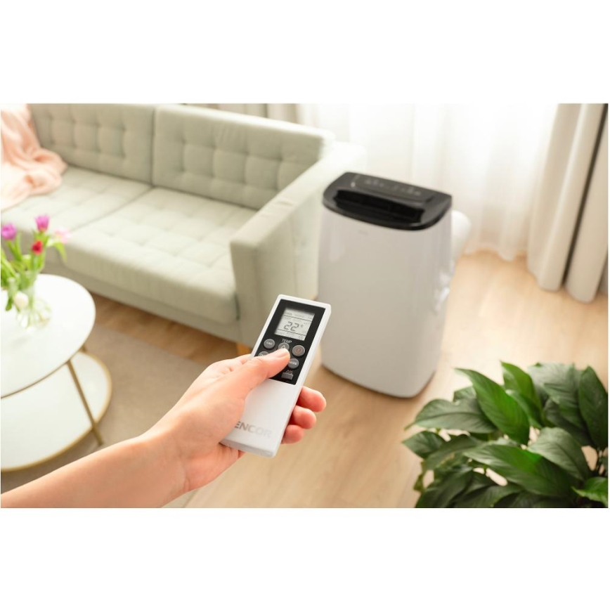 Sencor - Climatiseur mobile intelligent 4 en 1, livré avec kit d'accessoires complet, 1700 W / 230 V, 12 000 BTU, Wi-Fi, blanc + télécommande