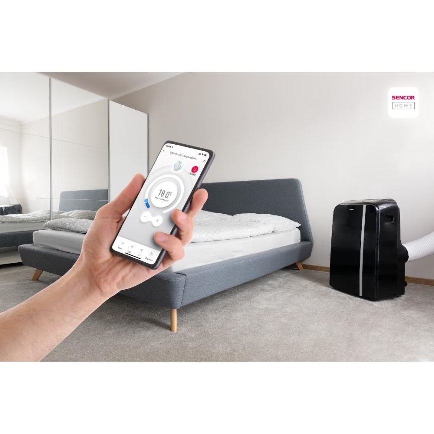 Sencor - Climatiseur portable connecté 3en1 avec accessoires complets 1450W/230V 12000 BTU Wi-Fi noir + Télécommande