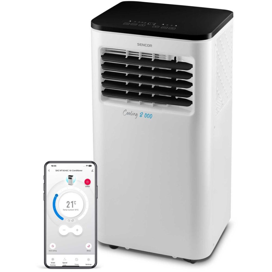 Sencor - Climatiseur portable connecté 3en1 avec accessoires complets 805W/230V 8000 BTU Wi-Fi + Télécommande