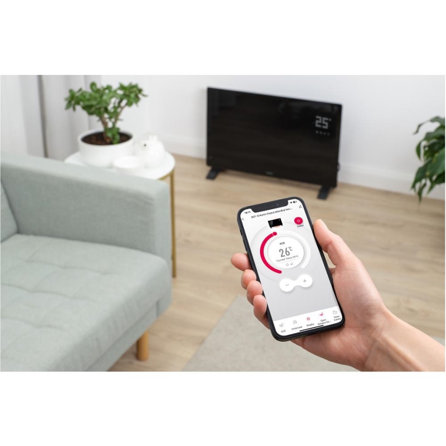 Sencor - Radiateur/convecteur électrique intelligent 2000W/230V IP24 Wi-Fi noir + télécommande