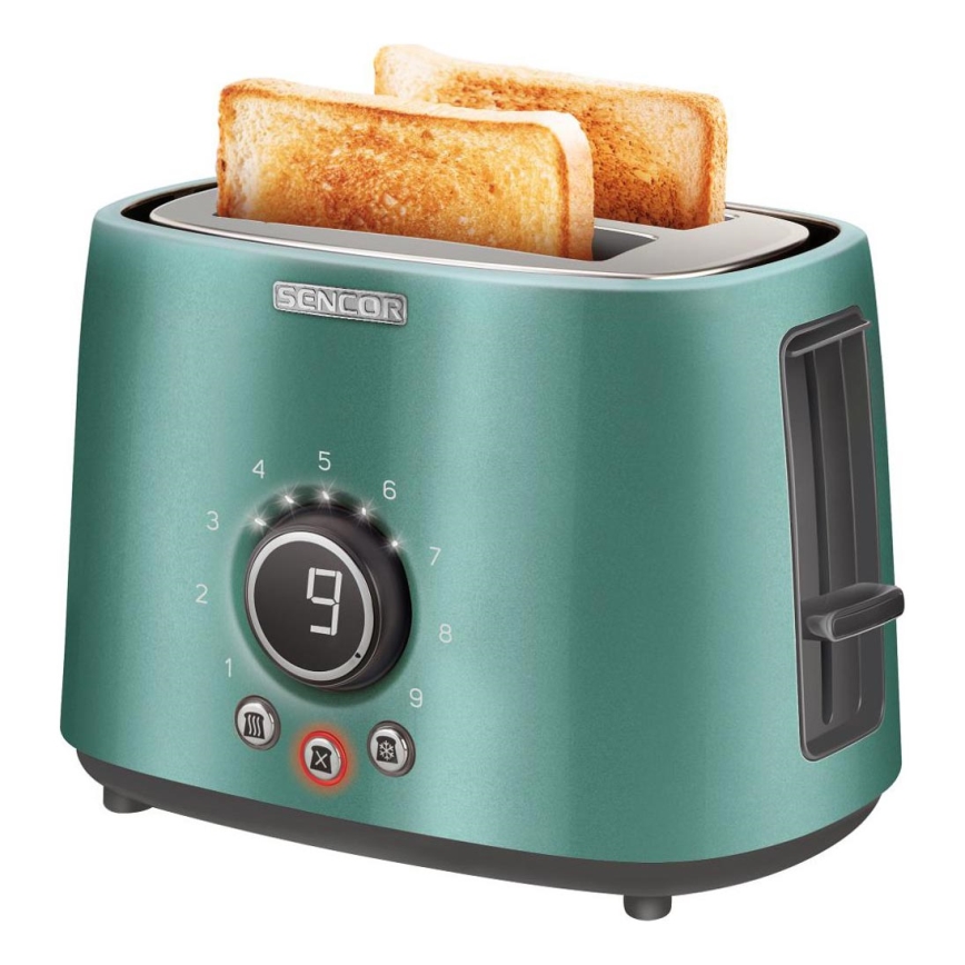 Sencor - Grille-pain à deux fentes avec fonction réchauffage 1000W/230V vert menthe