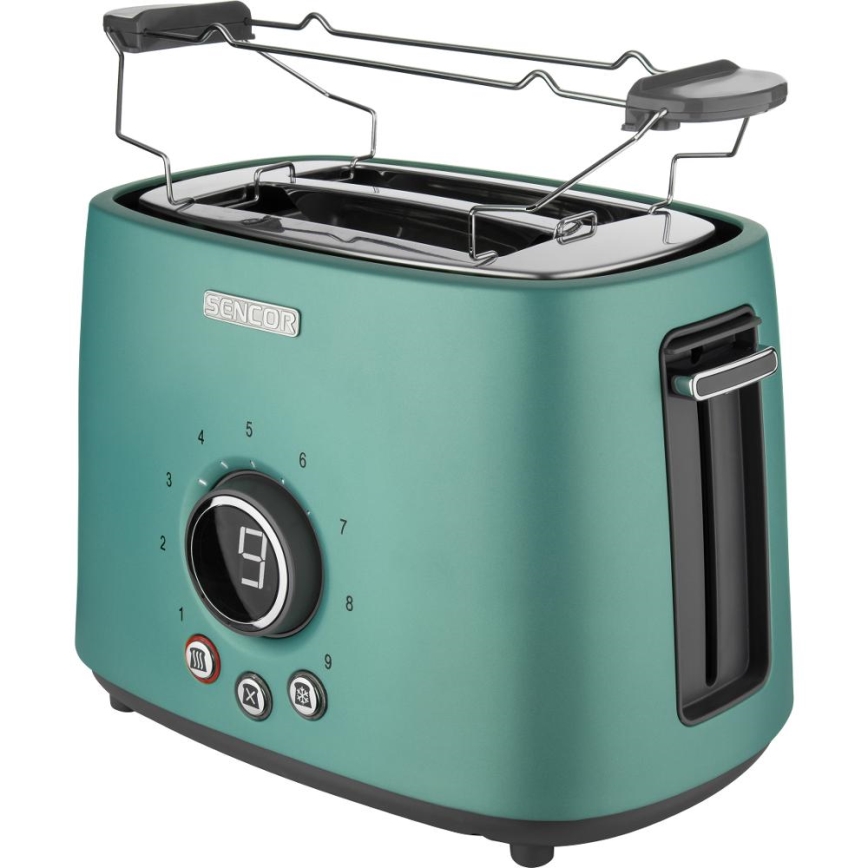 Sencor - Grille-pain à deux fentes avec fonction réchauffage 1000W/230V vert menthe