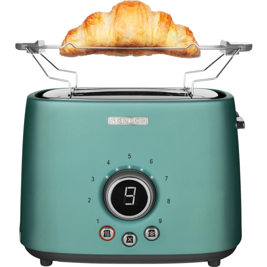 Sencor - Grille-pain à deux fentes avec fonction réchauffage 1000W/230V vert menthe