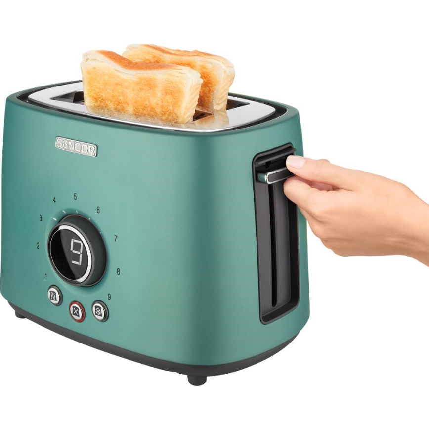 Sencor - Grille-pain à deux fentes avec fonction réchauffage 1000W/230V vert menthe