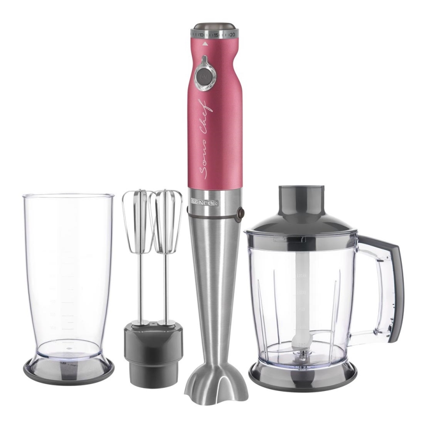 Sencor - Mixeur plongeant 4in1 1200W/230V acier inoxydable/rose