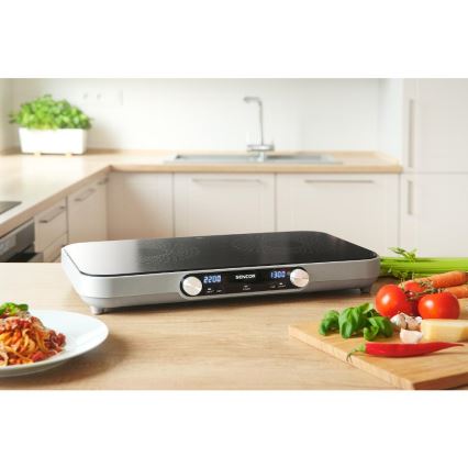Sencor - Plaque de cuisson vitrocéramique à deux foyers avec écran LCD 3500W/230V