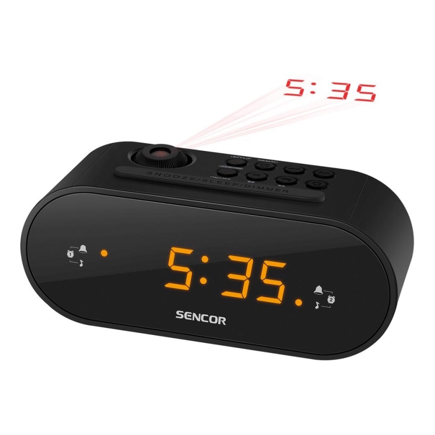 Sencor - Radio-réveil avec LED écran et projecteur 5W/230V 1xCR2032 noir