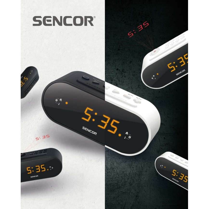 Sencor - Radio-réveil avec LED écran et projecteur 5W/230V 1xCR2032 noir