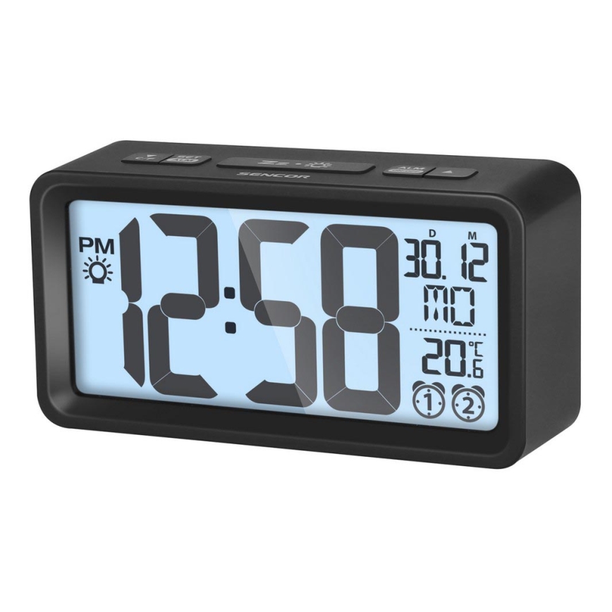 Sencor - Réveil avec affichage LCD et thermomètre 2xAAA noir