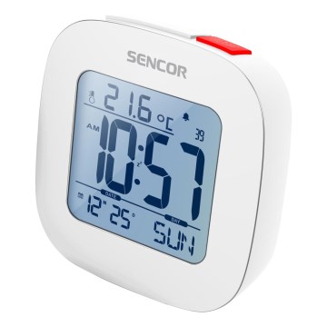 Sencor - Réveil avec écran LCD et thermomètre 2xAAA blanc