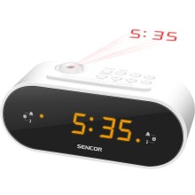 Sencor - Réveil avec écran LED et projecteur 5W/1xCR2032/5V blanc