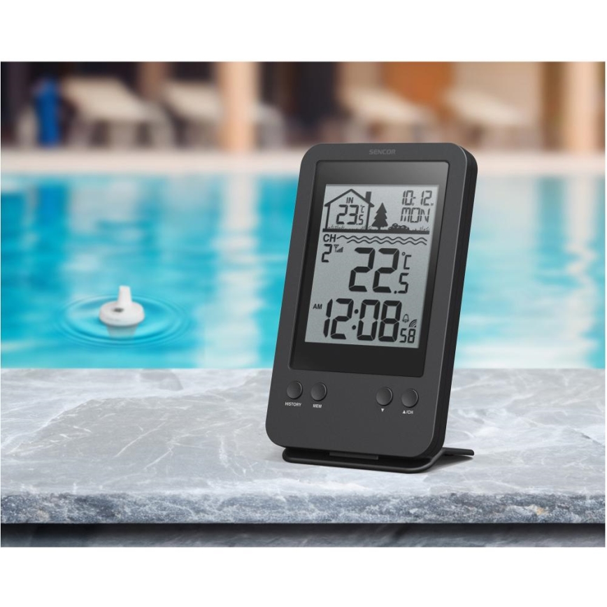 Sencor - Station météo avec capteur flottant sans fil pour piscine 2xAA + 2xAA IPX7