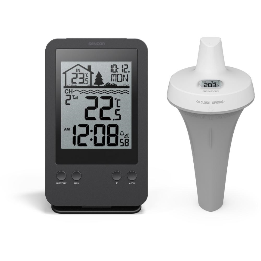 Sencor - Station météo avec capteur flottant sans fil pour piscine 2xAA + 2xAA IPX7