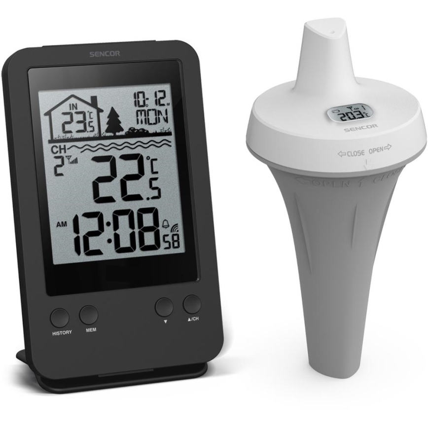 Sencor - Station météo avec capteur flottant sans fil pour piscine 2xAA + 2xAA IPX7