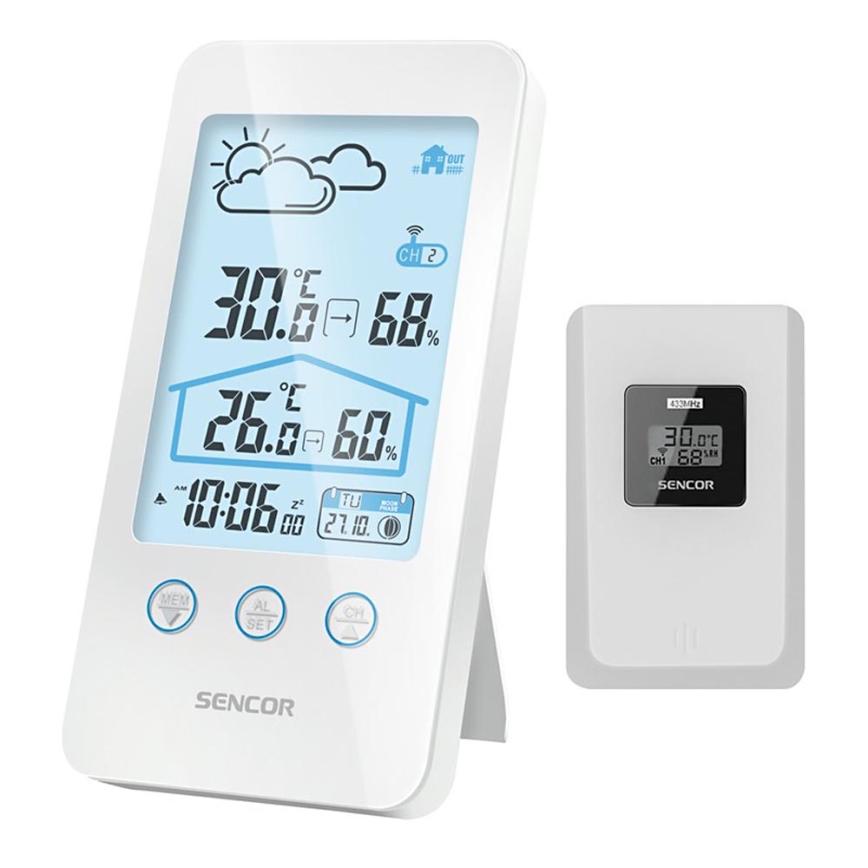 Sencor - Station météo avec écran LCD 2xAAA + 2xAAA blanc