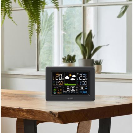 Sencor - Station météo avec écran LCD couleur, alimentée par 3xAA + 2xAA, noir