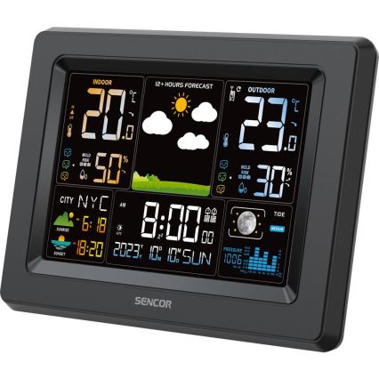 Sencor - Station météo avec écran LCD couleur, alimentée par 3xAA + 2xAA, noir