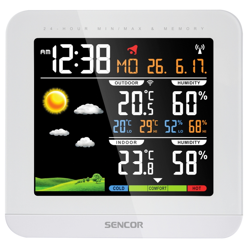 Sencor - Station météo avec écran LCD couleur et réveil 3xAAA + 2xAAA blanc