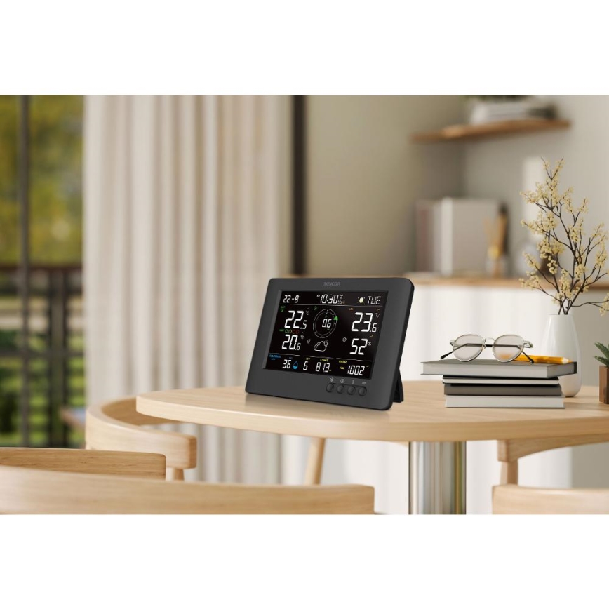 Sencor - Station météo professionnelle avec écran LCD couleur et réveil 5V/1xCR2032 + 3xAA
