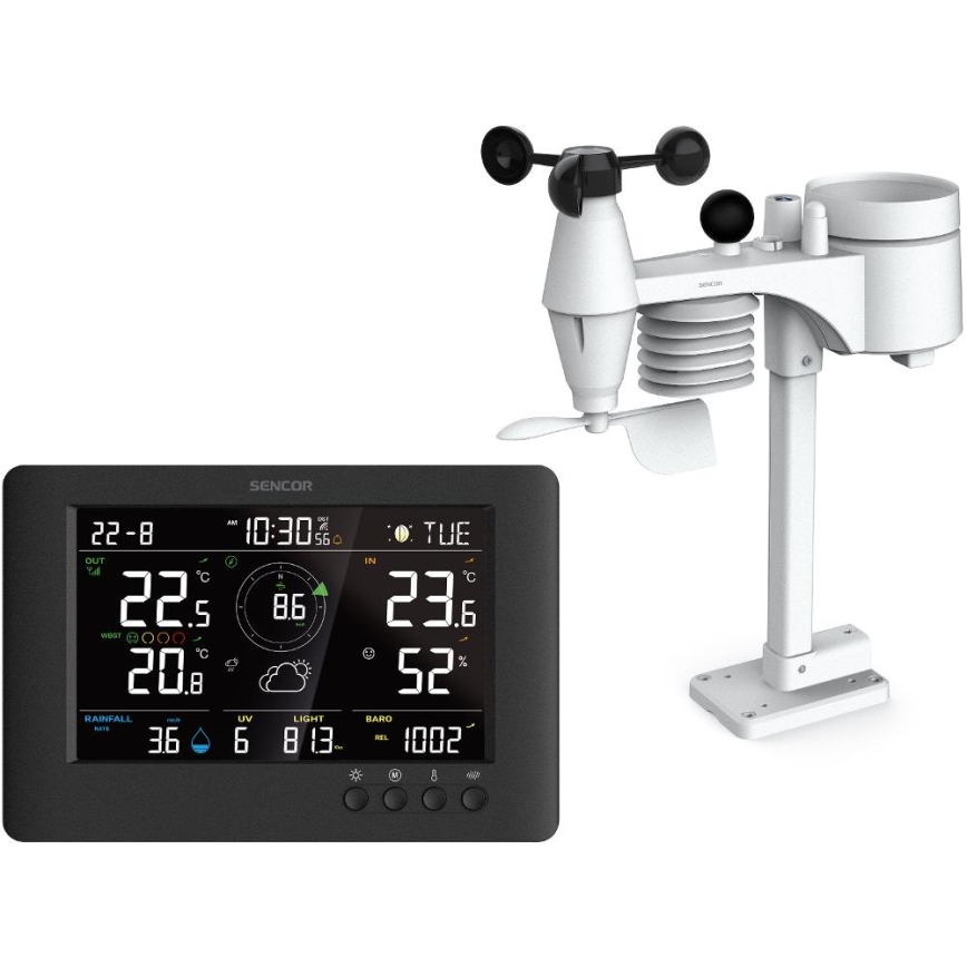 Sencor - Station météo professionnelle avec écran LCD couleur et réveil 5V/1xCR2032 + 3xAA