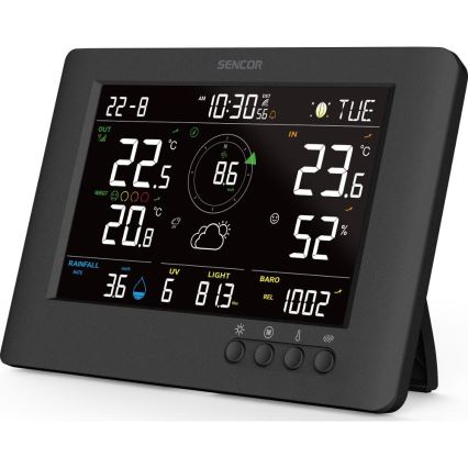 Sencor - Station météo professionnelle avec écran LCD couleur et réveil 5V/1xCR2032 + 3xAA