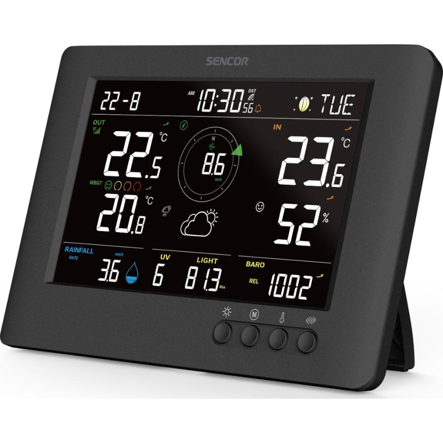 Sencor - Station météo professionnelle avec écran LCD couleur et réveil 5V/1xCR2032 + 3xAA
