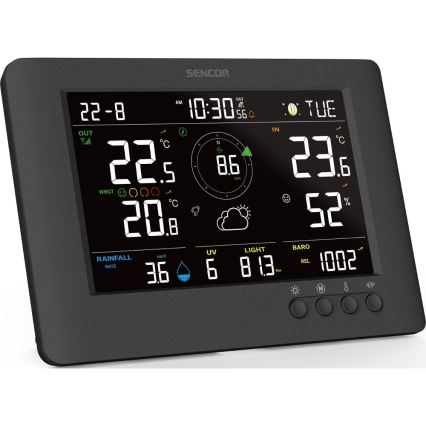 Sencor - Station météo professionnelle avec écran LCD couleur et réveil 5V/1xCR2032 + 3xAA