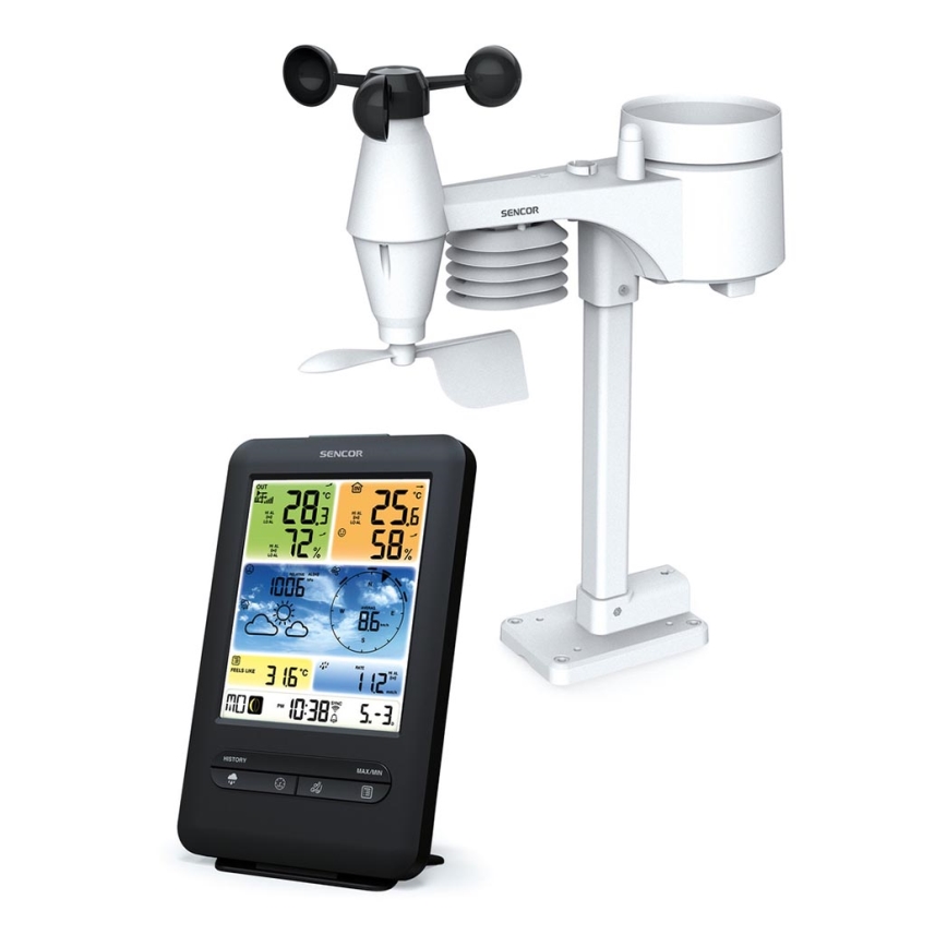 Sencor - Station météo professionnelle avec écran couleur LCD 1xCR2032 + 3xAA Wi-Fi