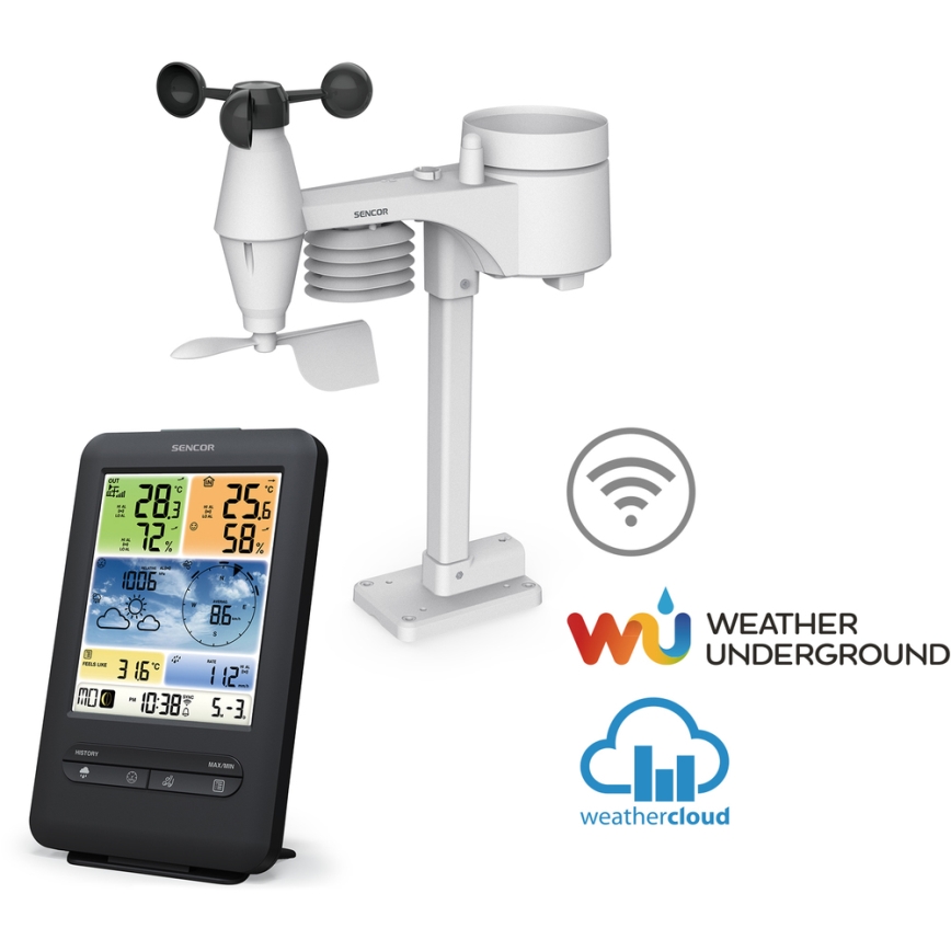 Sencor - Station météo professionnelle avec écran couleur LCD 1xCR2032 + 3xAA Wi-Fi